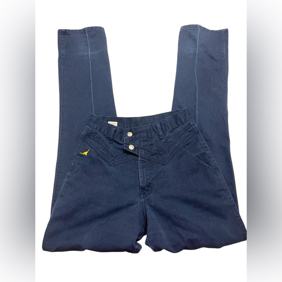 Vtg Jewell's Classic Bottoms Dark Blue V Front Hi Waisted Bareback Western Jeans - Picture 1 of 8
